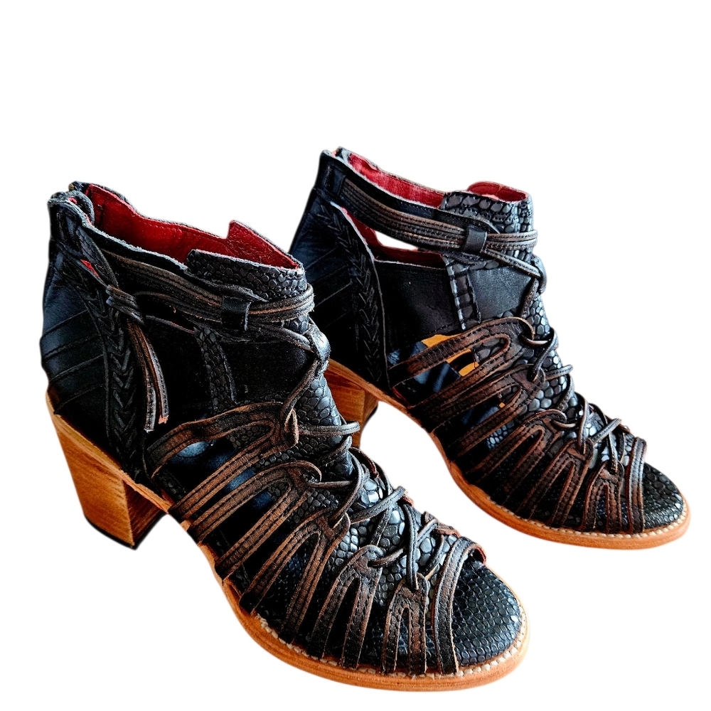 Freebird by Steven Wazee Distressed Leather Sandal Heels
